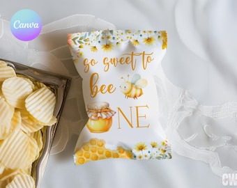 Bolsa de refrigerios para el primer cumpleaños del Día de las Abejas – Recuerdo floral con frasco de miel (envoltorio imprimible para hacer tú mismo) SZ1