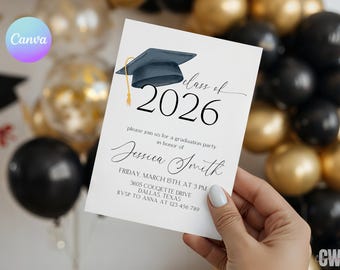 Modern 2026 Graduation Party Invitation – Bold Typography Style (Editable Canva Template)