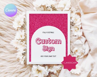 Hot Pink Doll Party Custom Sign Template (Digital Download)