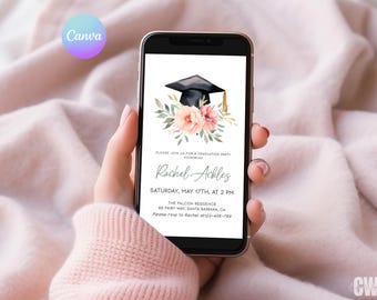 Boho Floral Graduation Phone Invitation: Editable Announcement (Digital Download)