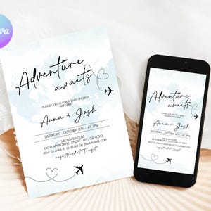 Invitación para baby shower de aventuras, invitación para baby shower con mapa del mundo, invitación electrónica para baby shower con temática de aventuras, invitación electrónica para baby shower AA2