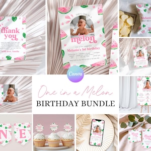Watermelon 1st Birthday Party Bundle, Sweet as a Melon Birthday Party Kit, One in a Melon Birthday Package, Fruits First Birthday Bundle RT1