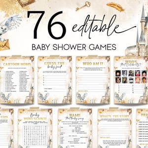 Wizard on the Way Party Game Bundle, Editable Magical Baby Shower Games Bundle, School of Wizardry Baby Shower Activities Package WD2
