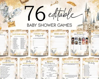 Wizard on the Way Party Game Bundle, Editable Magical Baby Shower Games Bundle, School of Wizardry Baby Shower Activities Package WD2