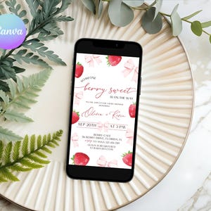Invito baby shower "Someone Berry Sweet", invito digitale per baby shower "Fragole", invito modificabile per smartphone per baby shower "Bacca" CP2