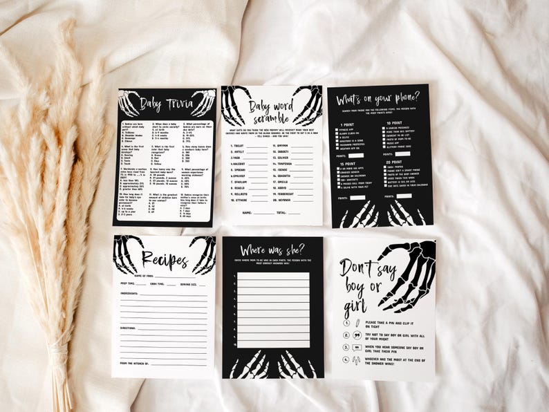 Halloween Baby Shower Games Bundle Black Baby Shower Games Autumn Baby Shower Games Skull Baby Shower Activities Gothic Baby Shower SBS3 image 7