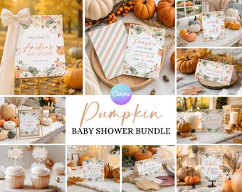 Pumpkin on the Way Shower Bundle, Floral Pumpkin Baby Shower Bundle, Rustic Pumpkin Baby Shower Pack, Boho Fall Baby Shower Games Bundle SQ2