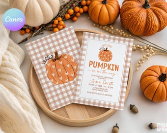 Little Pumpkin Baby Shower Invitation, A Little Pumpkin is on the Way, Autumn Baby Shower Invite MH2