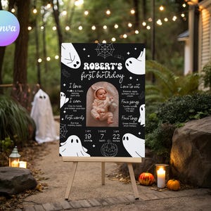 Gruseliges Meilenstein Poster zum 1. Geburtstag, Halloween Meilensteinschild zum 1. Geburtstag, Geister Geburtstagsdeko SO1