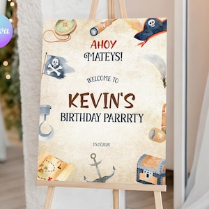 Panneau de bienvenue premier anniversaire pirate, affiche de bienvenue pour la fête du 1er anniversaire de pirate, panneau de bienvenue premier anniversaire Ahoy, carte au trésor Bday Decor PR5