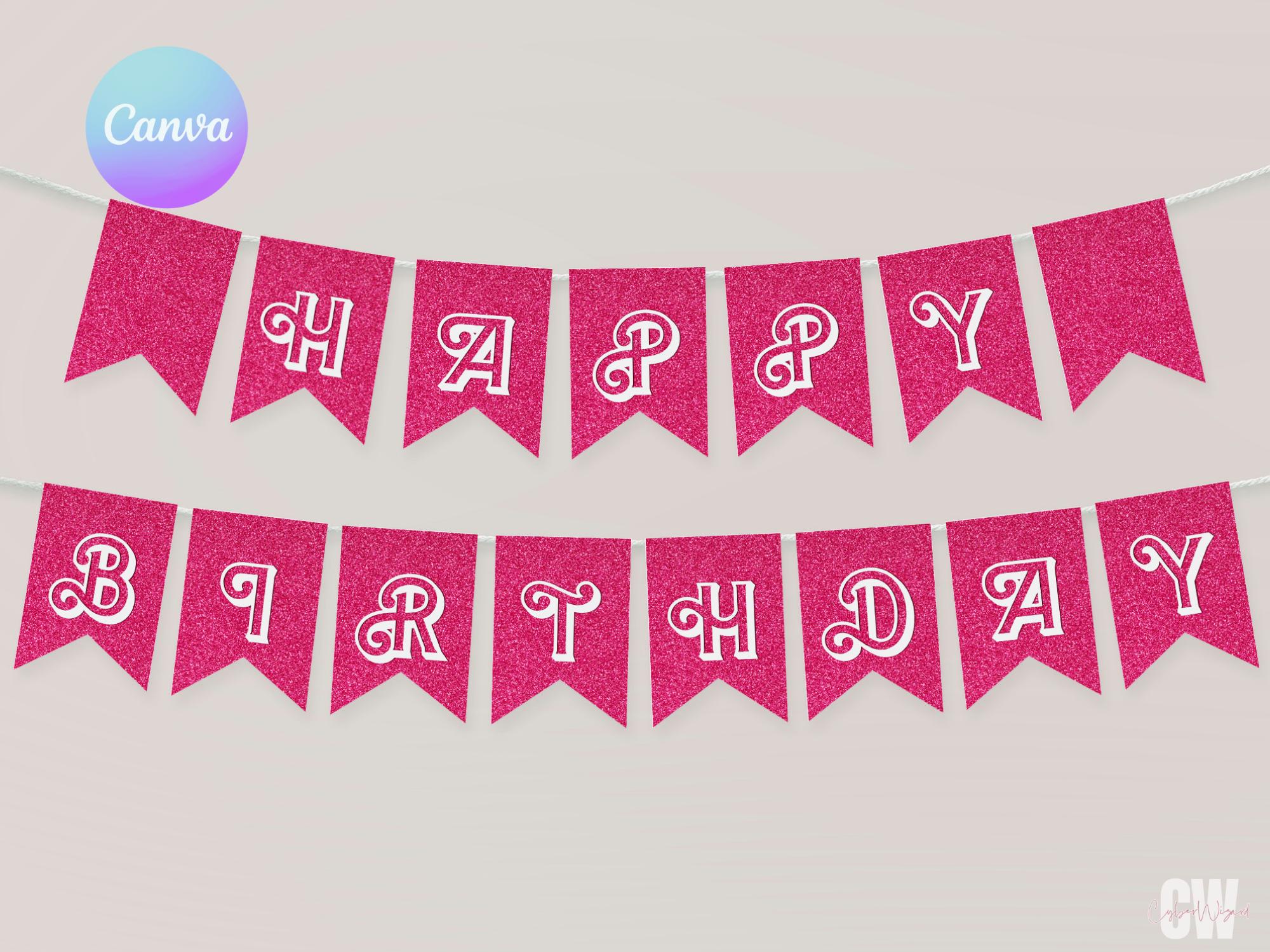 Hot Pink Glitter Birthday Party Wall Banner, Pink Doll Birthday Wall Garland, Malibu Doll Birthday Hanging Banner, Fashion Doll Decor BR2