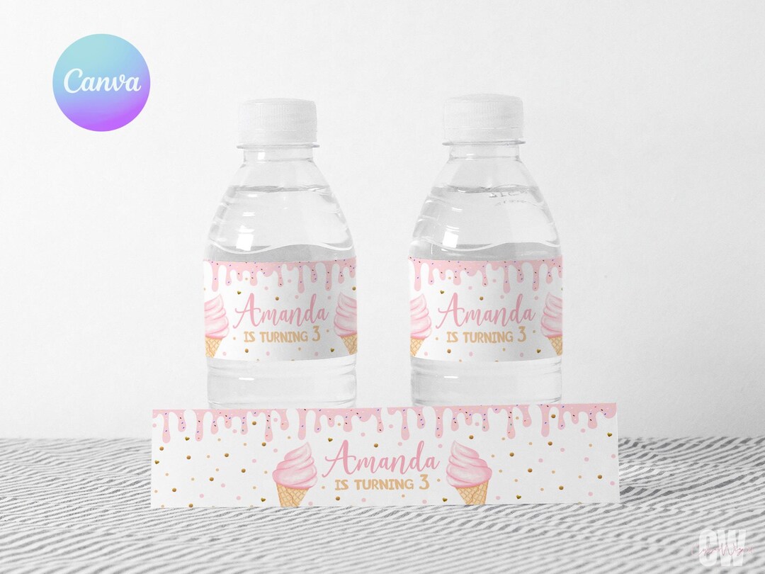 Pastel Ice Cream First Birthdaywater Bottle Wraps, Here's the Scoop 1st ...
