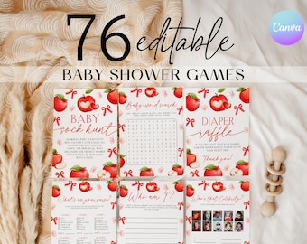 Kit di attività per baby shower "Apple of My Eye", pacchetto di giochi per baby shower a tema mela, pacchetto di giochi per baby shower a tema mela autunnale, giochi per baby shower a tema mela e fiocchi PL2