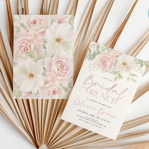 Pink Bridal Brunch Invitation, Spring Floral Bridal Invitation, Pink Roses Bridal Shower Evite, Dusty Pink Flowers Bridal Brunch Invite