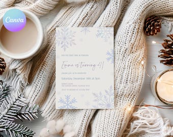 Inbjudningsset till snöflinga och 1-årsdag, vinterfödelsedagsinbjudan (digital nedladdning) WB1