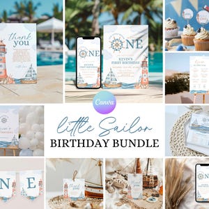 Little Sailor 1st Birthday Bundle, Sailing Boat Birthday Birthday Pack, Sailor Boy Birthday Party Set, Nautical 1st Birthday Decor Kit NA1
