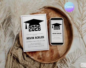 Masculine Graduation Announcement Senior Graduation Party Boys Graduation Party 2026 Graduation Invite Male High School Graduation Invite