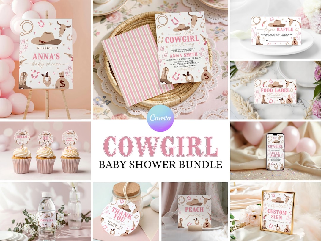 Pink Cowgirl Baby Shower Bundle – Western Rodeo Girl Theme (editable ...