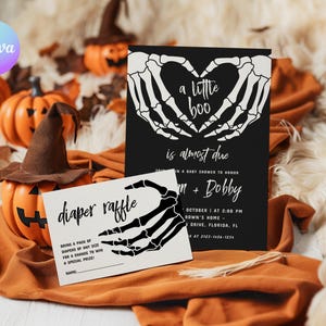 Little Boo Baby Shower Invitation, Skellington Baby Shower Invitation, Gothic Baby Shower Mobile Invite, Skull Baby Shower Invitations SBS3