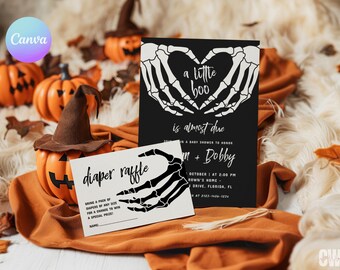 Little Boo Baby Shower Invitation, Skellington Baby Shower Invitation, Gothic Baby Shower Mobile Invite, Skull Baby Shower Invitations SBS3