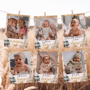 Bannière photo mensuelle Un anniversaire choisi, bannière photo magique pour 1er anniversaire, cartes-photos de première année magicien, statistiques sur bébé sorcier WD1