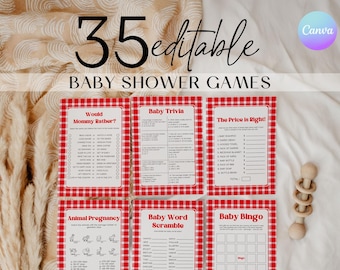 Baby-Q babyshowergamebundel, bewerkbare achtertuinspellen (digitale download) RB3