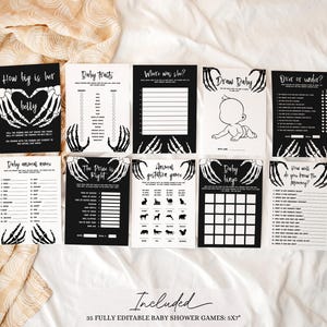 Halloween Baby Shower Games Bundle Black Baby Shower Games Autumn Baby Shower Games Skull Baby Shower Activities Gothic Baby Shower SBS3 image 2