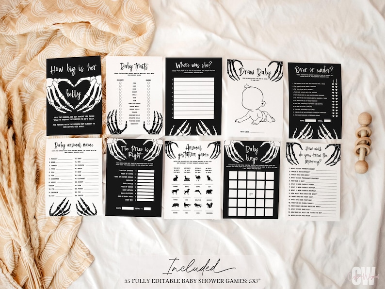 Halloween Baby Shower Games Bundle Black Baby Shower Games Autumn Baby Shower Games Skull Baby Shower Activities Gothic Baby Shower SBS3 image 2