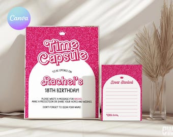 Fashion Doll Birthday Time Capsule Sign, Hot Pink Keepsake (Digital Download)