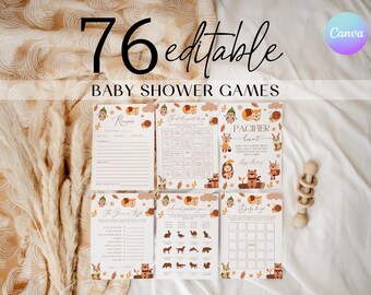 Woodland Baby Shower Games Bundle, Woodland Animals Party Games, Forest Baby Shower Party Games WA2