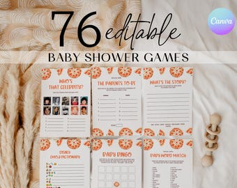 Pizza Baby Shower Game Pack, 76 Editable Games (Digital Download) PZ1