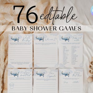 Airplane Baby Shower Game Bundle, Plane Baby Shower Games Package, Airplane Baby Shower Activity Pack, Pilot Baby Shower Party Games AE2