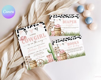 Printable Cowgirl Baby Shower Invite Set, Ranch Baby Shower Invitation, Pink Rodeo Baby Shower Invite, Western Baby Shower Party Evite RO2