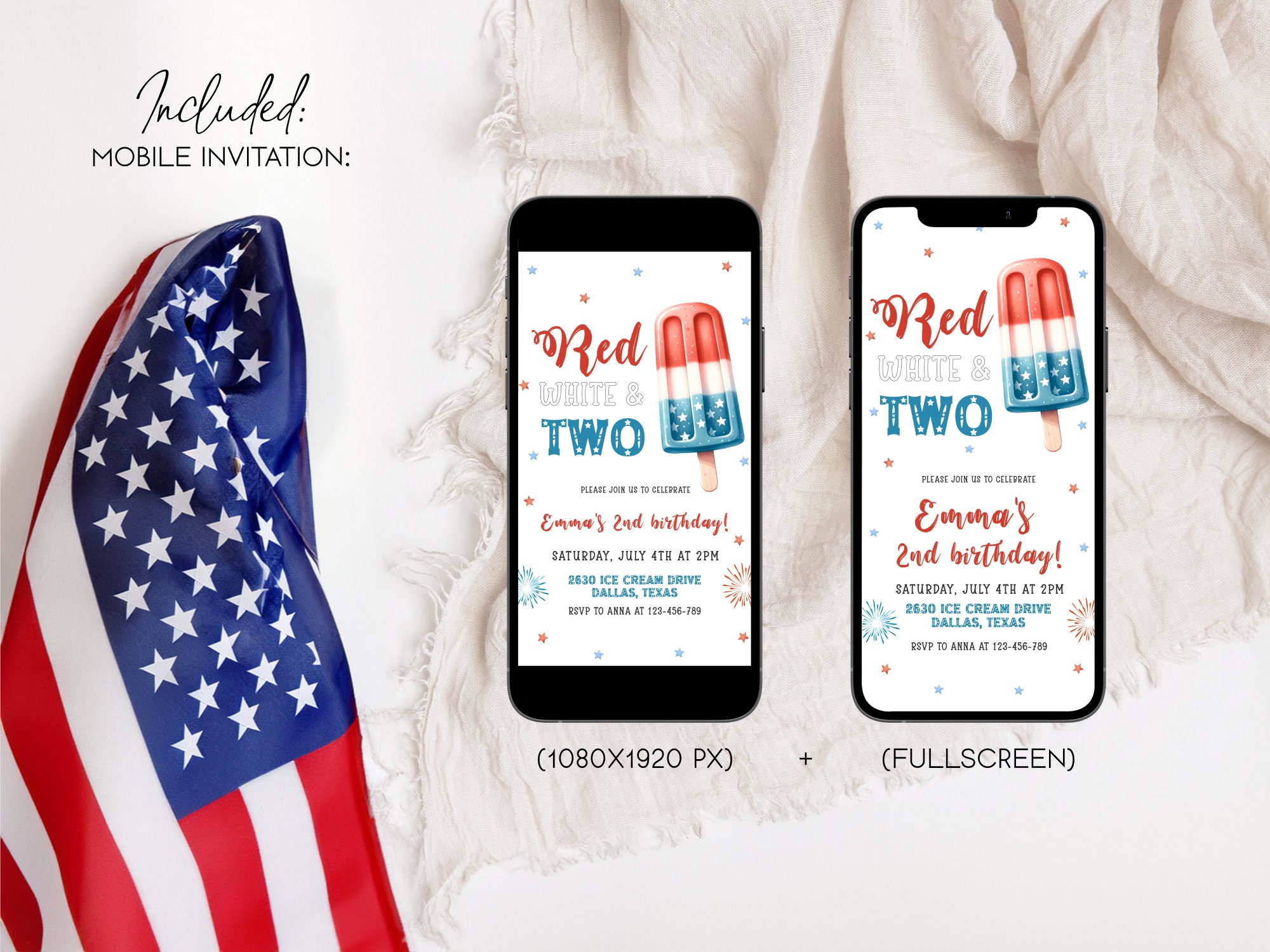 Red White and Two Birthday Invitation, 4th of July Patriotic 2nd ...