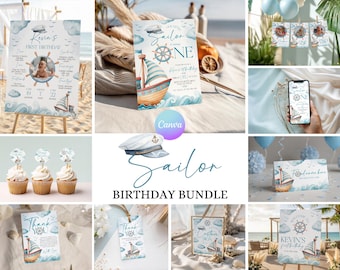 Sailor Birthday Party Bundle, Nautical Sailing Into One Decor, Boy 1st Birthday Package, Boat Party Supplies SB1