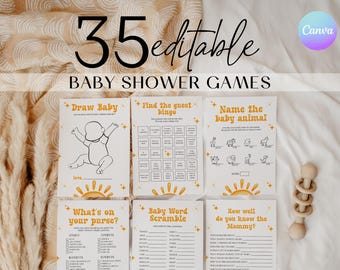 Editable Sunshine Baby Shower Games Bundle Retro Sun Baby Shower Game Pack Boho Sun Games Bundle  Printable Sunshine Shower Games Bundle SN2