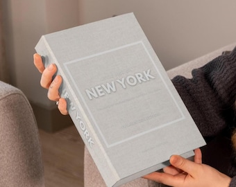 New York Decorative Book Box : 10.82x7.16x1.73 in, Neutral Linen Faux Book, MDF & Hard Cardboard, Minimal Coffee Table Decor