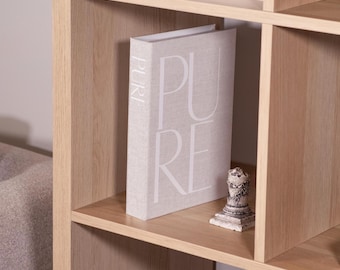 PURE Decorative Book Box – Beige Linen Faux Book, 10.82x7.16x1.73 in, MDF & Hard Cardboard, Neutral Coffee Table and Shelf Decor