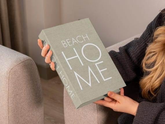 Beach Home Decorative Book Box with Hidden Storage, Hard Cardboard & MDF