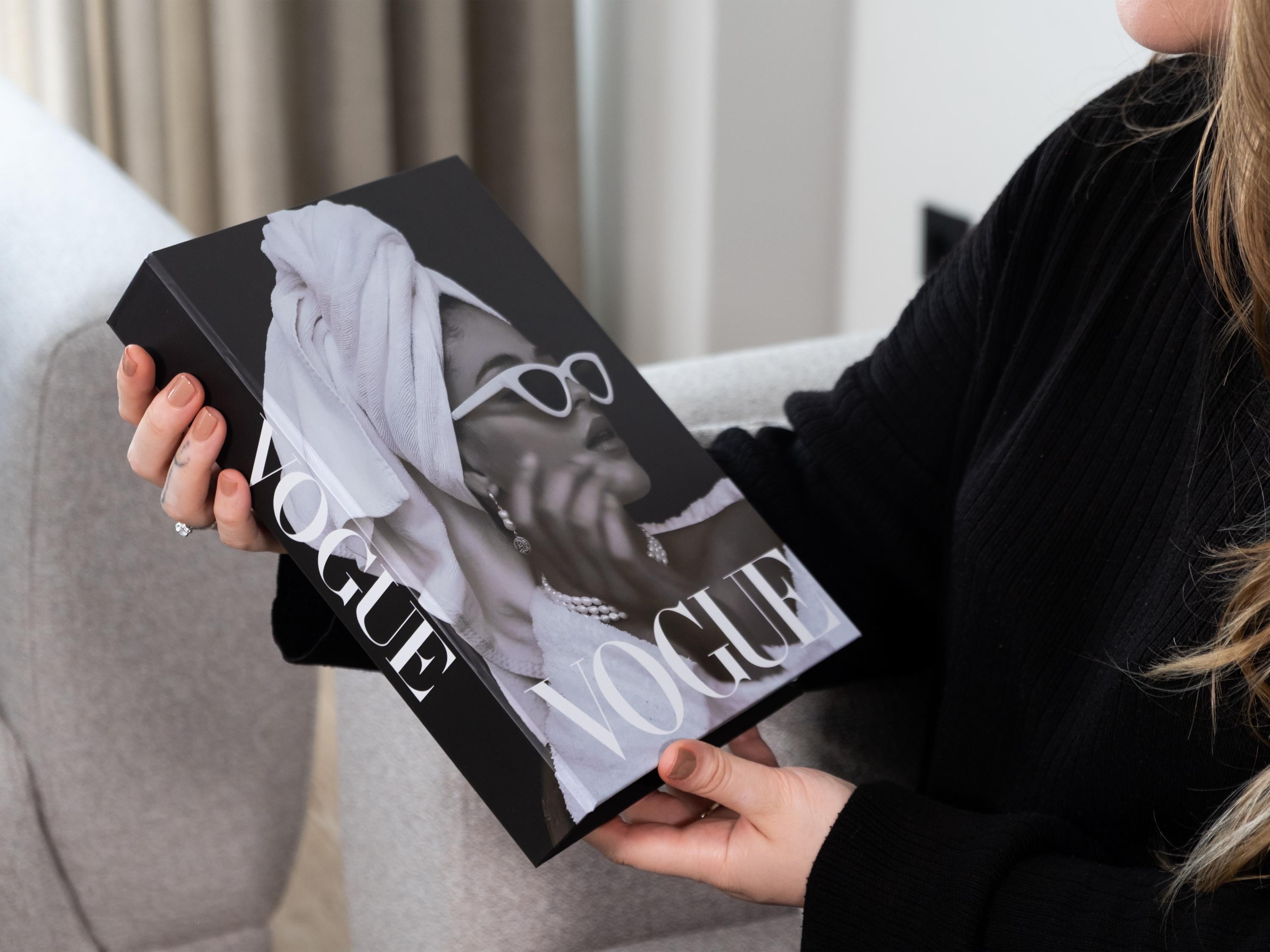 Vogue White Pearl Dekoratives Buch, Aufbewahrungsbox, Bücherregal, dekorative Kaffeetischbuchbox, versteckte Aufbewahrung, Kaffeetischbuchbücher