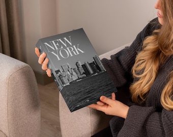 NEW YORK Decorative Faux Book Box – Black & White City Print, MDF and Hard Cardboard, 10.82x7.16x1.73 in, Modern Coffee Table Decor