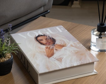 Vogue White Fur Decorative Book, Home Decor Books, Fake Book for Living Room, Coffee Table Books Decor, Bookshelf Decor, Mantle Decor