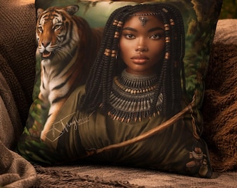 Warrior Queen with Tiger Faux Suede Square Pillowcase