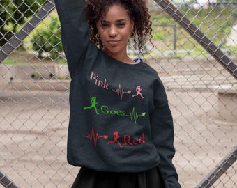 Heart Health Pink Red Sweatshirt, Love Awareness Ribbon Support Jumper, Valentine's Day Crewneck Top, Eco-Friendly Pullover, Gift for