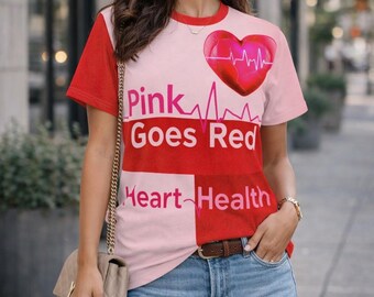 Pink Goes Red Heart Health Tee | Heartbeat Graphic Shirt