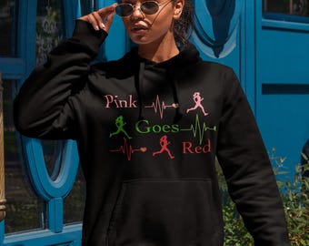 Pink Green Red Running Heartbeat Hoodie | Colorful Runner Sweatshirt