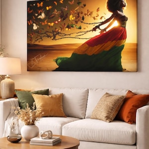 Woman in Rasta Dress with Butterflies Canvas