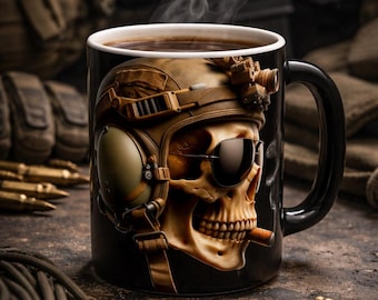 Skull Aviator Ceramic Mug | Edgy Tactical Art
