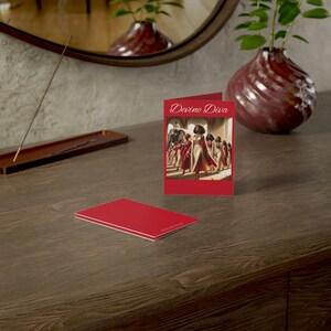 Tarjetas de felicitación, diseño de mujer con elefante en tonos carmesí y crema, juego de 10 tarjetas, tarjetas de notas, papelería exclusiva, interior en blanco
