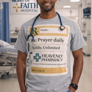Rx Prayer Daily Christian T-Shirt, Unlimited Refills, Faith Graphic